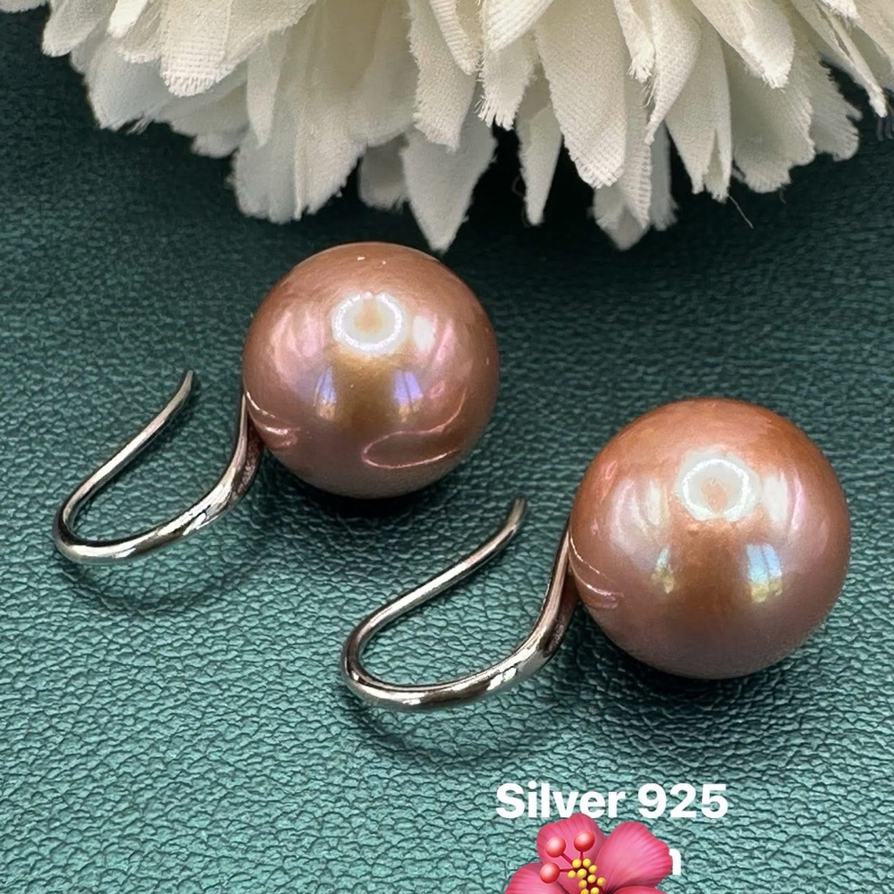 Elegant Pink Pearl Earrings with Silver Hooks